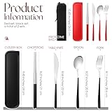 Kritkin 2 Sets Travel Cutlery Set 18/8 Stainless Steel Cutlery 6 Pcs Reusable Utensils Set with Case Portable Silverware Lunch Box for Camping School Office(Silver, Red, Black)