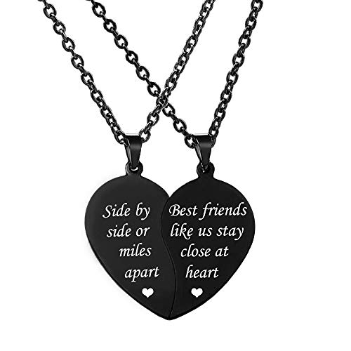 MJartoria BFF Necklace for 2-Valentines Heart Matching Necklace Best Friends Pendant Friendship Necklace Set of 2 Birthday Gifts (Black, Best friends like us)
