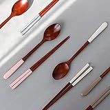 MANMUL sangjeom Korea Style Spoon and Chopsticks Set, 4 set lacquer Wooden Chopsticks Spoon (beige+pink+ivory+gray)