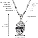 BLACKJACK Men’s Skull Pendant, 316L Stainless Steel Necklace White/Gold/Black/Blue with a 24” Box Chain, Simple Jewelry Gifts, Large Cz Eyes (White)