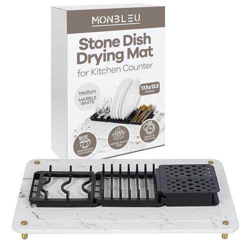 Monbleu Stone Drying Mat for Kitchen Counter|Quick-Dry Stone Dish Drying Mat| Multi-Purpose Stone Drying Mat with Dish Drying Rack for Cups,Plates,Spoons|Absorbent Drying Stone for Kitchen Counter