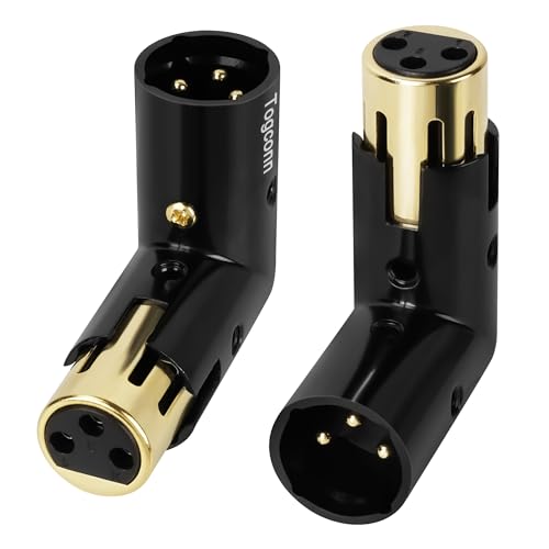 Togconn Adjustable 3-PIN Right Angle XLR Adapter 2 Pack, 90 Degree XLR Male/Female Gold Plated Heavy Duty Metal Connector, L Shape Extender