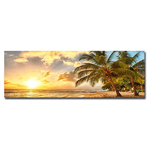 Summer Sunrise Seascape Canvas Nordic Poster Nature Wall Art Prints Painting Decorative Picture Scandinavian Home Decoration 50x140cm(20x55in) Unframed