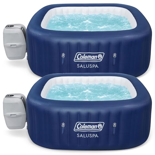 Coleman 2 Pack Atlantis AirJet Hot Tub, Large Square 4 to 6 Person Inflatable Outdoor Portable Spa with 140 AirJets and EnergySense Cover, Blue