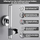 Starensky Shower Head Holder, Wall Mounted Shower Holder, Adjustable Suction Cup Shower Bracket, Relocatable Shower Wand Attachment for Bathroom Wall, Chrome Coating