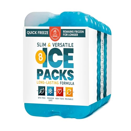 Healthy Packers Cool Pack, Slim Ice Pack for Lunch Box - Quick Freeze and Long-Lasting - Freezer Cold Packs for Cooler Bag and Lunch Boxes - Original Long-Lasting Formula - (8 Pack)