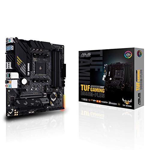 ASUS TUF Gaming B550M-PLUS, AMD B550 (Ryzen AM4) Micro ATX Motherboard (PCIe 4.0, Dual M.2, 10 DrMOS, DDR4 4400, 6, 2.5 Gb Ethernet, HDMI, DP, USB 3.2 Gen 2 Type-A and C, Aura Sync)