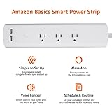 Amazon Basics Smart Plug Power Strip with 3 Individually Controlled Outlets and 2 USB-A Ports, Works with Alexa Only, 2.4 GHz Wi-Fi, No Hub Required, White