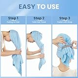 Microfiber Hair Towel Wrap for Women 2 Pack, Soft Hair Drying Towel Anti Frizz with Elastic Strap, Ultra Absorbent Drying Hair Turbans for Curly, Wet Hair, Long, Thick Hair