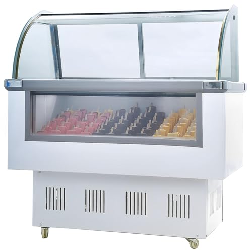 WYDDDARY 12 Pan Commercial Ice Cream Dipping Cabinet Display Case 170L Gelato Freezer Ice Cream Refrigerator Display With Sliding Glass Door, Rolling Wheels and LED Light 220V White