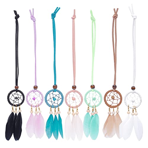 Mini Dream Catcher 7pcs Set - Car Interior Rearview Mirror Dangle Bag Pendant Charm 1.2" Diameter and 9" Long