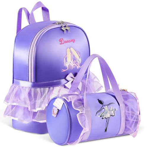 Sanwuta Cute Ballet Dance Bag Ballet Dance Backpack Kids Tutu Dress Bag Ballerina Backpack Recital Birthday Gifts for Girls(Purple)