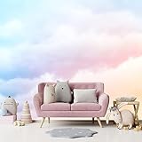 ZFBIZHI Pink Cloud Mural Wallpaper for Bedroom Living Room Kids Room Colorful Rainbow Wallpaper (Not Peel n' Stick)