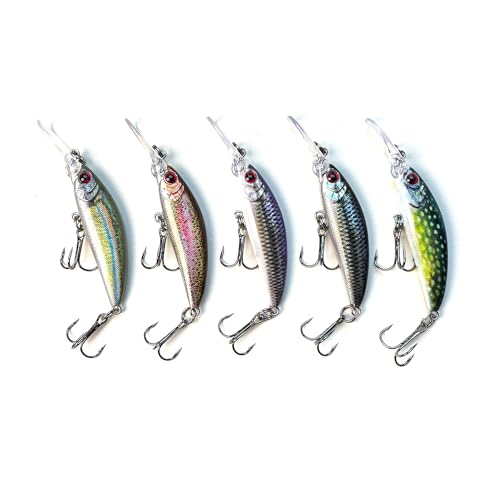 Minnow Fishing Lures crankbaits Set, 1/5oz Hard baits with Vibrant Colors for Trout, bass, Perch - Ideal for Stream and Lake Fishing， 5 Pieces(M5)