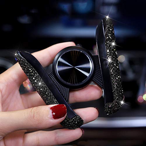 SUNCARACCL Bling Car Phone Holder Mini Dash Air Vent Automatic Mount Universal 360°Adjustable Crystal Auto Stand Accessories for Women and Girls (Black)