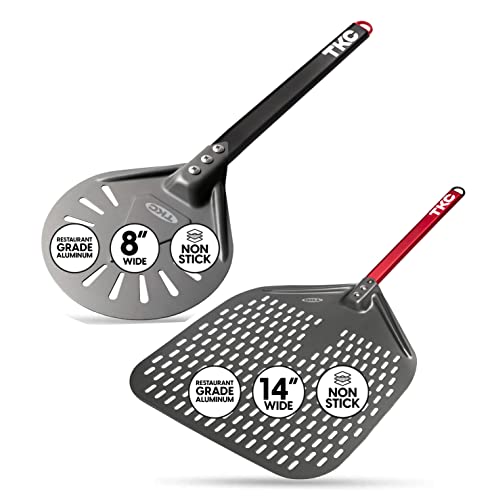 TKC Perforated Pizza Peel Bundle with 14 Inch XL Peel and 8" inch Pizza Turning Peel - Commercial Grade Pizza Spatula - Fits all 16 inch Pizza Ovens
