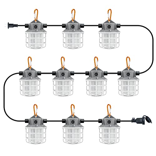 NS 100ft LED Construction String Lights, 150W 15000lm LED String Work Lights, Temporary Work Lights Linkable Industrial String Work Lights with Hook for Jiobsite, Outdoor Lighting (10)