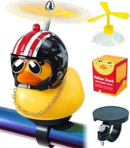 EMPATHECH Rubber Duck Bike Decorations [New Stable Clamp Mount] Cute Squeak Duck Bike Bell [Two Helmet Propeller] Funny Bike Accessories E Scooter Motorcycle Cycling Gifts