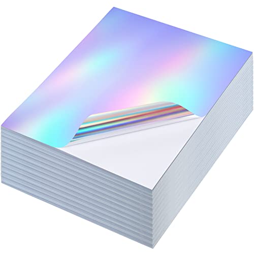 Sherr 120 Pcs Holographic Stickers Paper 8.5x11 Inch Printable Vinyl Glossy Sticker Self Adhesive Rainbow Printer Paper for Inkjet and Printer Waterproof Vinyl Glitter Laminate Sheets (Classic)