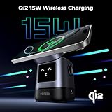 UGREEN Uno Qi2 Certified 15W Wireless Charger Stand, 2-in-1 Foldable Charging Station Compatible with iPhone 16/15/14/13/12 Series, AirPods 2/3/Pro (No AC Adapter)