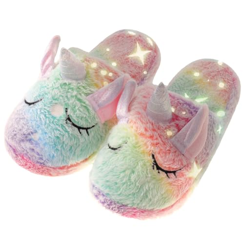 HIBCIGA Kids Fuzzy Slippers for Girls Boys Unicorn Glow in the Dark Plush Fleece Warm Indoor Shoes F22