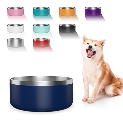 WENBOKMIN Dog Bowl, Stainless Steel Dog Food and Water Bowl with Non Slip Quiet Bottom, Easy to Clean, Dishwasher Safe, 64oz, Blue