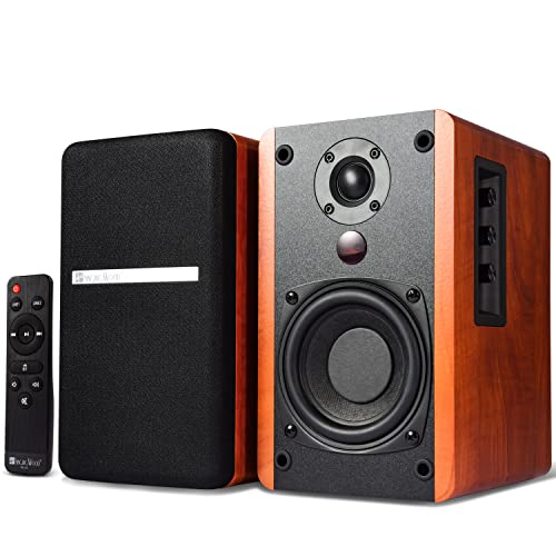 SINGING WOOD BT25 (2024 Version) Bluetooth Active Bookshelf Speakers for with Optical Aux inputs Subwoofer Line Out for PC, TVs, Turntable, Wooden Enclosure,80W - Cherry Wood