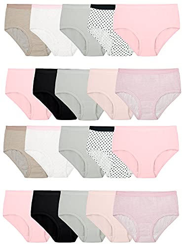 Fruit of the Loom Girls' Tag Free Cotton Brief Underwear Multipacks, Brief-20 Pack-Black/Pink/Grey