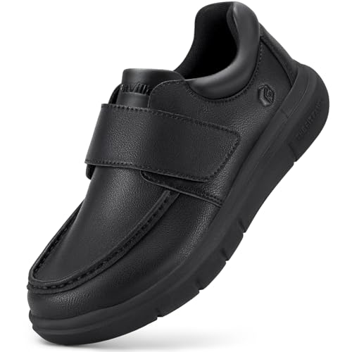 FitVille Wide Diabetic Walking Shoes for Men Leather Oxford Comfortable Dress Business Casual Shoes Sneakers for All-Day Comfort Jet Black