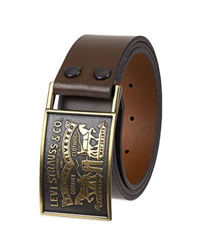 Levi's Men's Everyday Jean Belt with Removable Plaque Buckle, Brown Snap, Medium (34-36)