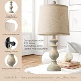 PARTPHONER Traditional Table Lamp Set of 2, Rustic Farmhouse Table Lamps for Living Room Bedroom, 22" Bedside Desk Lamps Vintage Nightstand Lamps with Linen Shades, Antique White