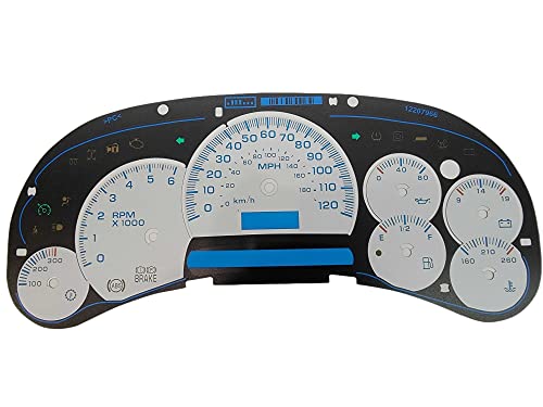 Tanin Auto Electronix Custom White/Black Gauge Face Overlay | Fits 2003-2005 GMC & Chevy Truck Instrument Cluster Speedometer | 7 Gauges | Overlay Only