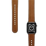 OUHENG Compatible with Apple Watch Band 42mm/41mm/40mm/38mm, Genuine Leather Bands Replacement Strap for iWatch SE2 SE Series 10 9 8 7 6 5 4 3 2 1 (Retro Brown/Black)