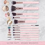 Niré Beauty 15piece Award Winning Pink Makeup Brushes: Pink Makeup Brush Set with Case, Makeup Sponge, Brush Cleaner, Guide, Gift Box