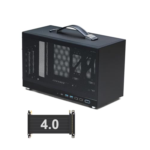 S400 10.8L Portable Mini-ITX Computer Case with PCIe 4.0 Cable, Advanced Vented Panel, Front Type-C USB3.0 Ports, Fit Triple Slot GPU (Black)