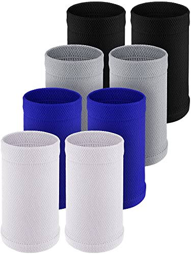 Newcotte 4 Pairs Compression Wrist Support Brace for Men and Women - Breathable Thin Bands for Sports, Improve Circulation, Relieve Pain (Black, White, Gray, Small)