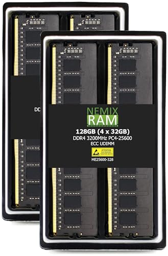 NEMIX RAM 128GB (4X32GB) DDR4 3200MHZ PC4-25600 2Rx8 1.2V CL22 288-PIN ECC Unbuffered UDIMM Memory KIT Compatible with DELL PowerEdge T350 Server