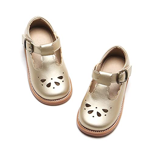 Felix & Flora Toddler Little Girl Gold Mary Jane Dress Shoes - Ballet Flats for Easter Flower Girl Party School Shoes（Gold,9 Toddler