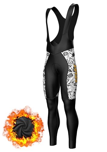 Sparx Men Winter Cycling Thermal Roubaix Bib Tights Padded Bib Pants High Viz Bike Leggings (Skulls, 2XL)