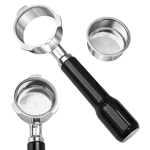 51mm Bottomless Portafilter, Wirsh 3 Ears Full Stainless Steel Bottomless Naked Portafilter with Non-Pressurized Filter Basket for Wirsh Espresso Machine CM5418, CM1665