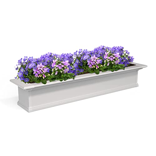 Mayne Yorkshire 5ft Window Box - White - 60in L x 12in W x 10in H - with 1.25 Gallon Built-in Water Reservoir (4825-W)