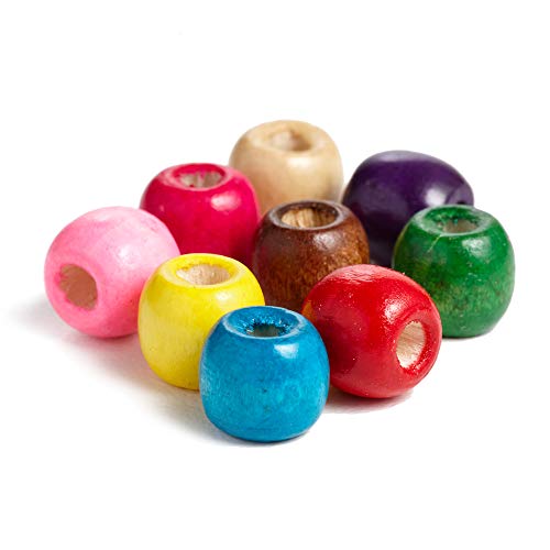 600 Large Hole Wood Beads for Crafts and Macrame 12mm x 11mm Barrel Hair Beads with 4mm Large Hole Multicolor Assortment, 600