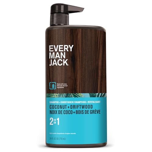 Every Man Jack 2-in-1 Daily Shampoo + Conditioner - Coconut & Driftwood | Nourishing For All Hair Types, Naturally Derived, Cruelty-Free Shampoo and Conditioner Set for Men | 24oz -1 Bottle