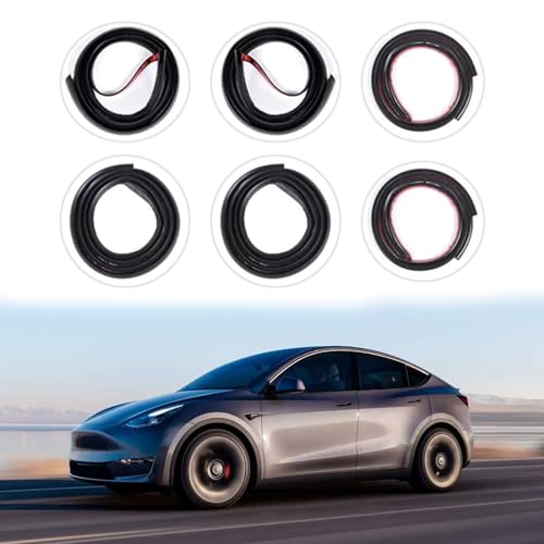 6 Pack Soundproof Sealling Strips Compatible with Tesla Model Y 2020-2024 2025 Accessories Door Seal Kit Soundproof EPDM Rubber Weather Draft Strip Wind Noise Reduction Sound Proofing Kits
