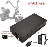 GeRRiT 60V 20Ah Lithium Ion Battery for Citycoco Fat Tire Electric Scooter Two Wheel Electric Bike with BMS and Charger for 1500W 1000W Motor (60V,20AH)