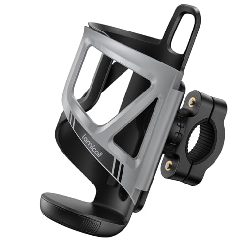 Lamicall Bike Water Bottle Holder - [Tracker Storage] [for Handlebar & Frame] Bike Cup Holder, Bicycle Drink Cage, Cycling Bike Water Bottle Cage with Screws Tool, for 2.28-3.39" Diameter Bottles