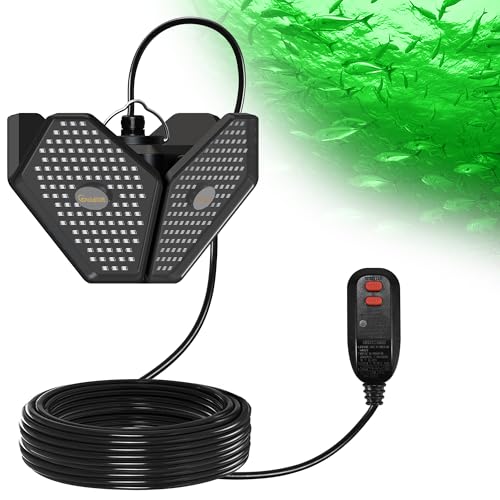 Goldlife 110V Underwater Fishing Light with 50ft Cable, 400W 40000LM Foldable Brightness Green LED Submersible Light Attractants for Docks/Boats/Kayaks, IP69K Rated for Fresh & Salt Water