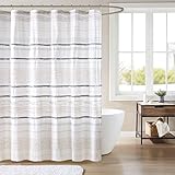 INK+IVY NEA 100% Cotton Shower Curtain Boho Tassels, Multi-Color Stripe Print Machine Washable, Modern Home Bathroom Décor Bathtub Privacy Screen, 72" x 72", Off White/Gray