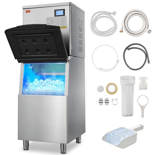 VEVOR Commercial Ice Maker, 400LBS/24H Ice Making Machine with 300LBS Large Storage Bin, 900W Auto Self-Cleaning Ice Maker Machine with 3.5-inch Touchscreen for Bar Cafe Restaurant Business