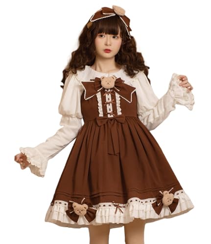 Xlteam Kawaii Lolita JSK Dress Cute Brown Bear Dress Halloween Party Costume for Women (US, Alpha, Medium, Regular, Regular, Brown)